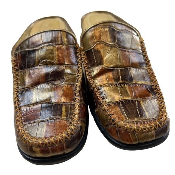 Stuart Weitzman Womens Crocodile Patent Leather Block Heel Mule Shoes Brown - Picture 3 of 8